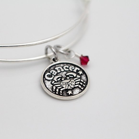 July Cancer Adjustable Charm Bangle - Handmade Zodiac Bracelet - Picture 10 of 12